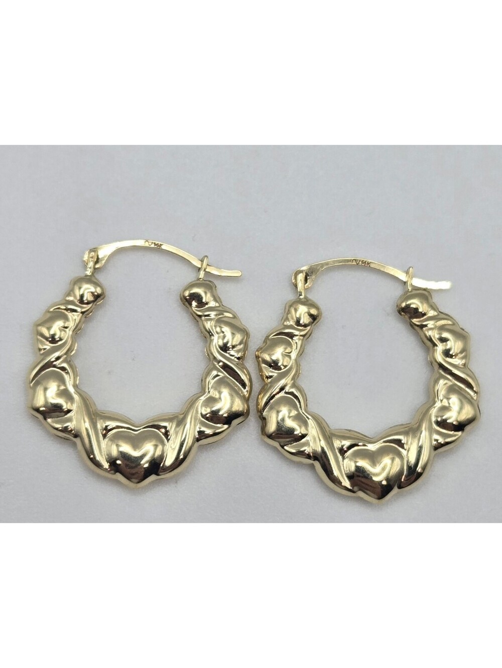 NEW 14K Gold Heart Hoop Earrings, 18.75mm, Love Hearts Yellow Gold Hoops, ITALY - Picture 7 of 9